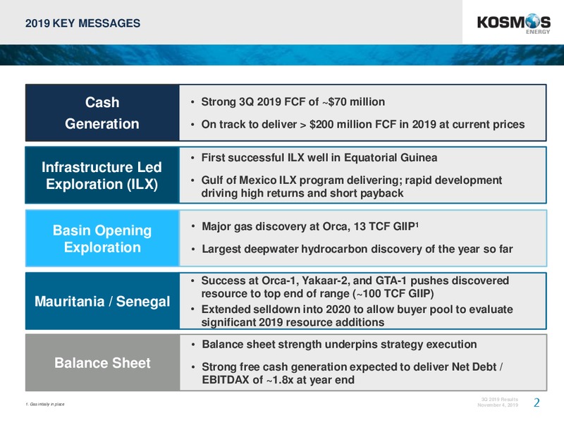 3Q 2019 Earnings Presentation – Kosmos Energy – slide 2