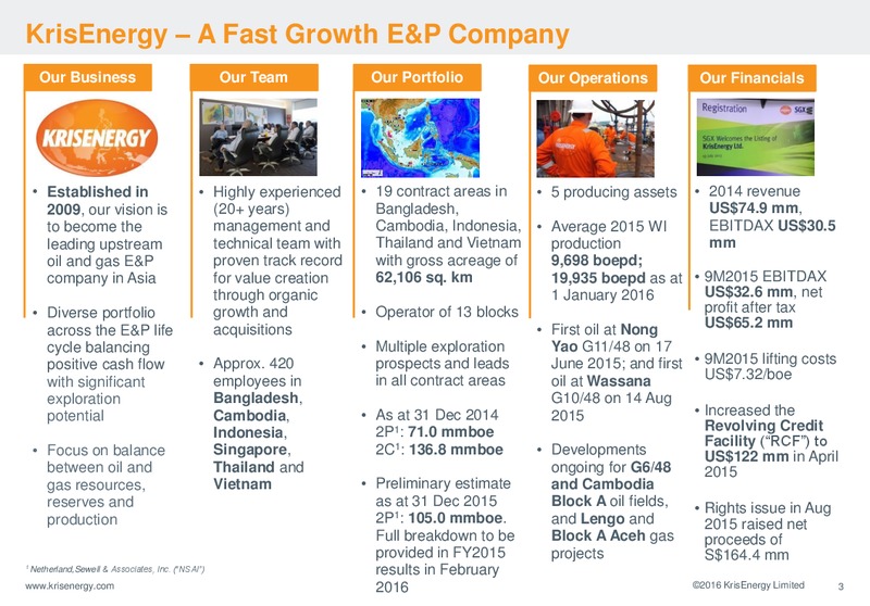 January 2016 Corporate Presentation – Krisenergy Ltd. – slide 2