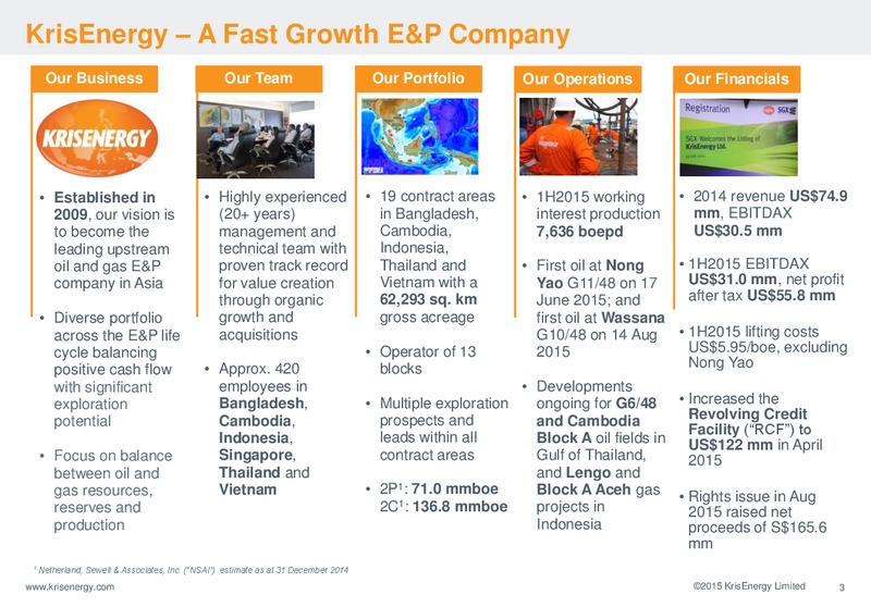 September 2015 Corporate Presentation – Krisenergy Ltd. – slide 3
