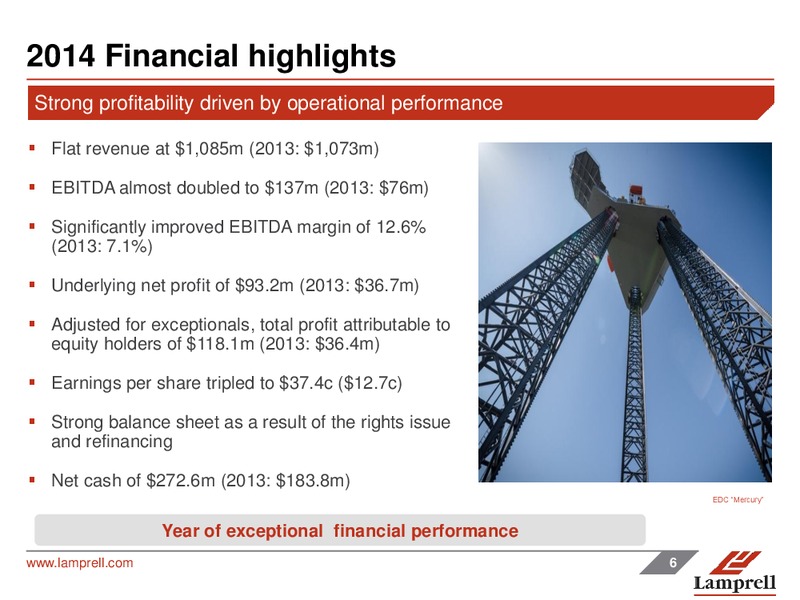 2014 FULL YEAR RESULTS – Lamprell Plc – slide 6