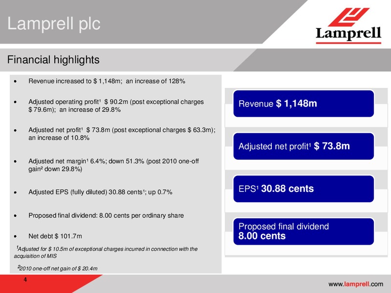 MARCH 2012 PRELIMINARY RESULTS – Lamprell Plc – slide 4