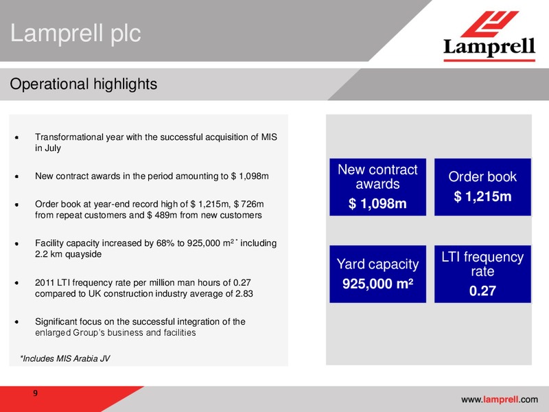 MARCH 2012 PRELIMINARY RESULTS – Lamprell Plc – slide 9