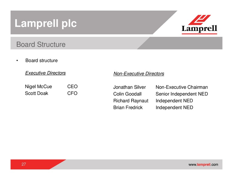 INTERIM RESULTS 2010 – Lamprell Plc – slide 27
