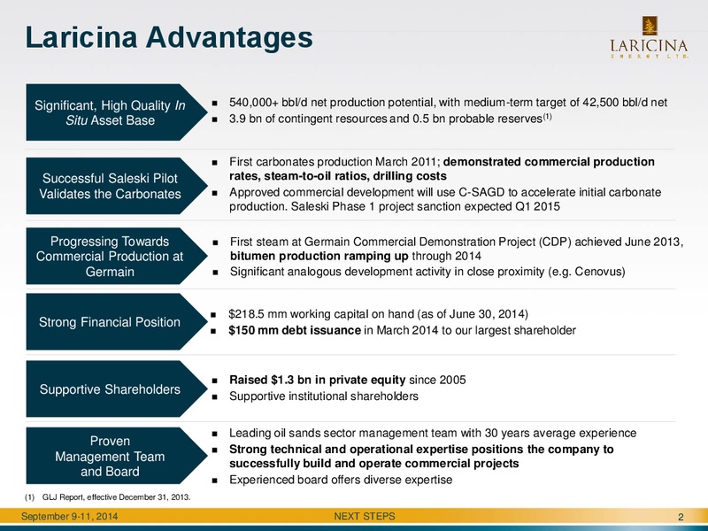 Peter's & Co Limited 2014 Energy Conference – Laricina Energy Ltd – slide 2