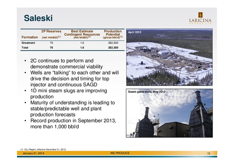 PETERS CO LIMITED LAKE LOUISE CONFERENCE – Laricina Exploration – slide 13