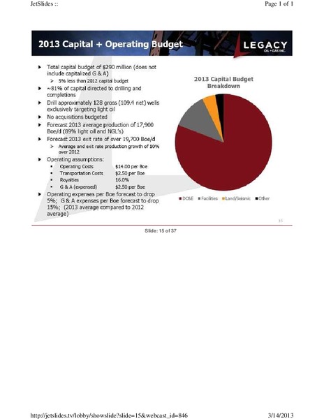 FIRSTENERGY CAPITAL EAST COAST ENERGY CONFERENCE – Legacy Oil + Gas Inc. – slide 15