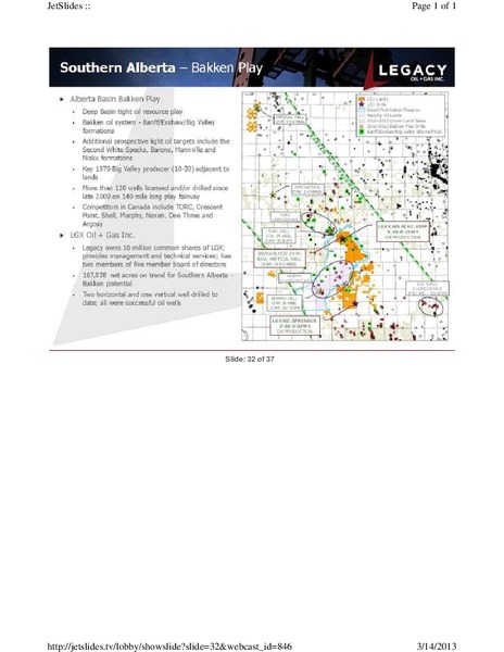 FIRSTENERGY CAPITAL EAST COAST ENERGY CONFERENCE – Legacy Oil + Gas Inc. – slide 32