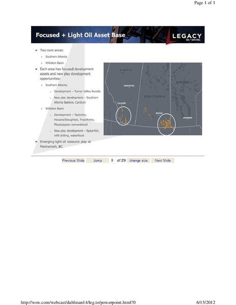 JUNE 2012 CORPORATE PRESENTATION – Legacy Oil + Gas Inc. – slide 10