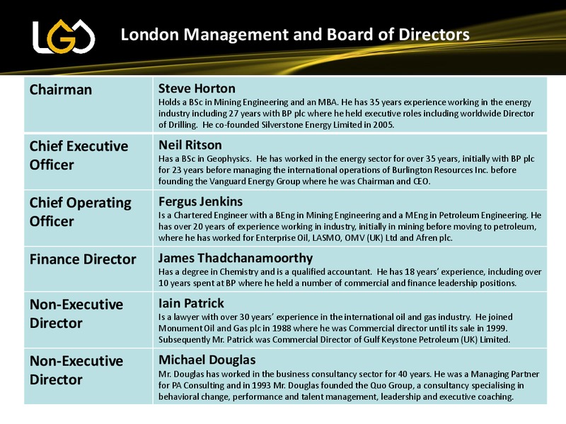 Investor Update – Leni Gas & Oil – slide 3