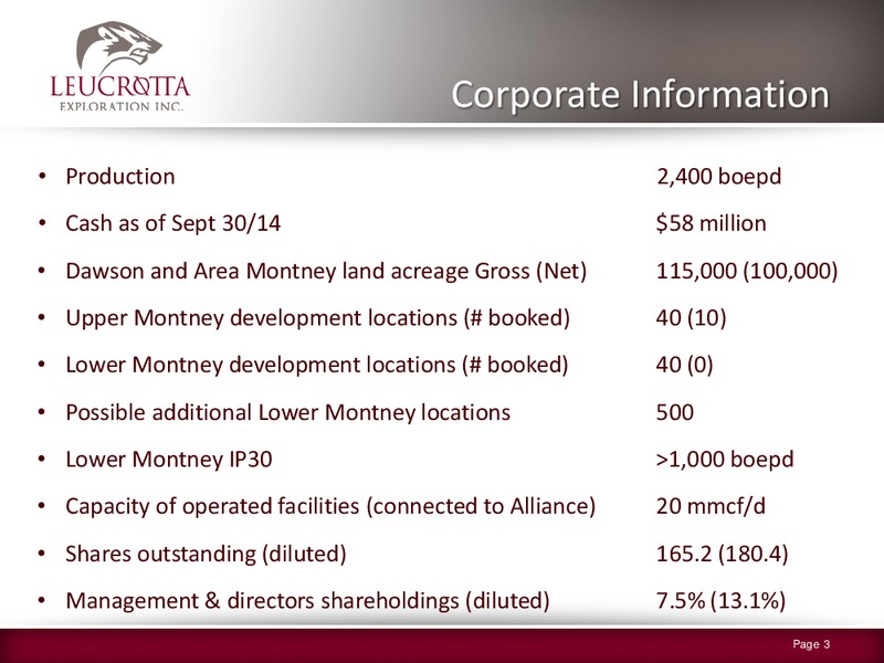 CORPORATE PRESENTATION – Leucrotta Exploration Inc. – slide 2