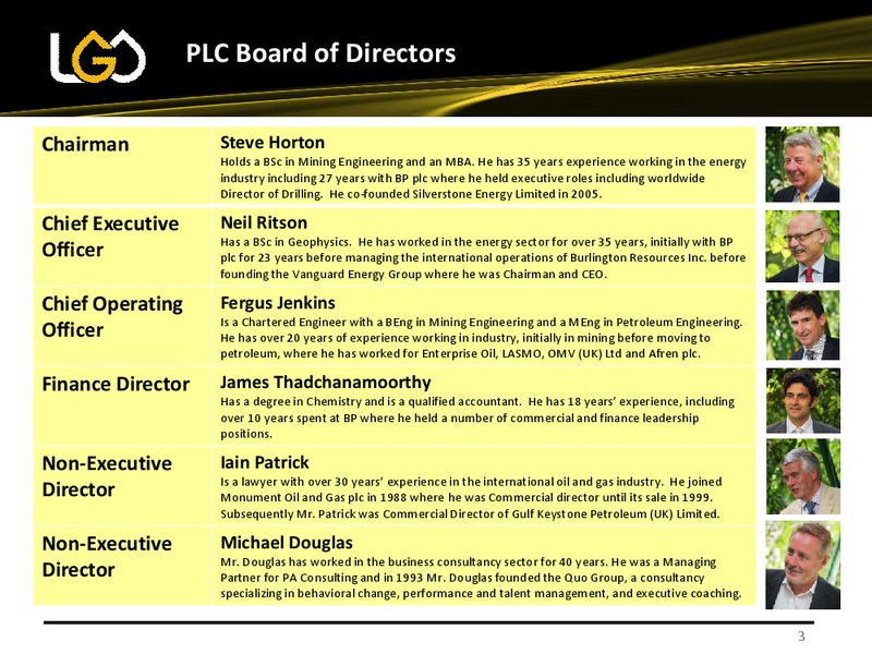 2015 ACIEP MEETING – Lgo Energy Plc – slide 3