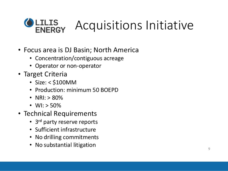 INVESTOR PRESENTATION – Lilis Energy Inc. – slide 8
