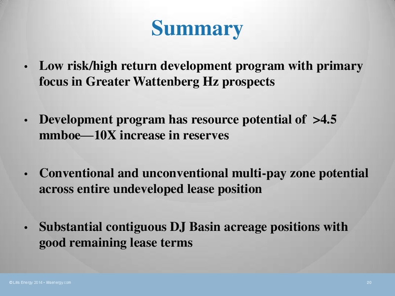CORPORATE PRESENTATION – Lilis Energy Inc. – slide 19