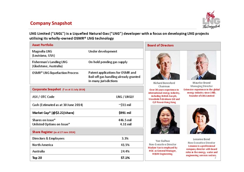 Company Presentation – LNG Limited – slide 2