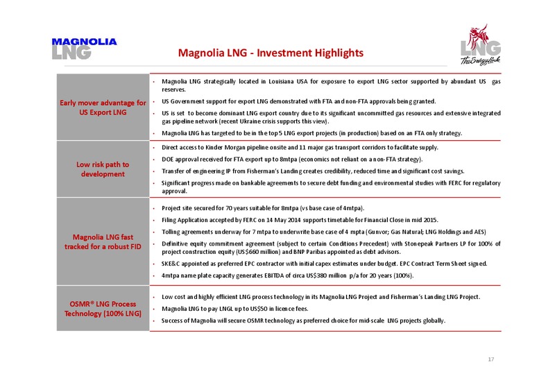 Investor Presentation – LNG Limited – slide 17