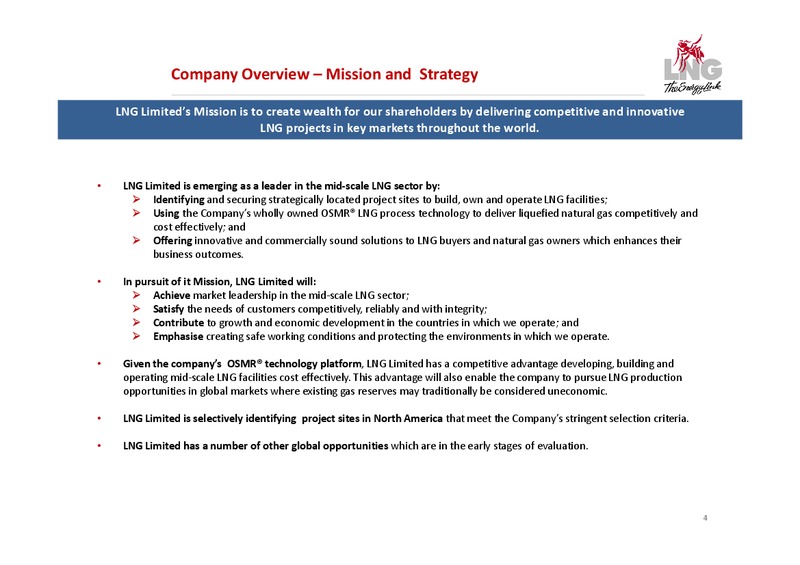 Shareholder Presentations – LNG Limited – slide 4