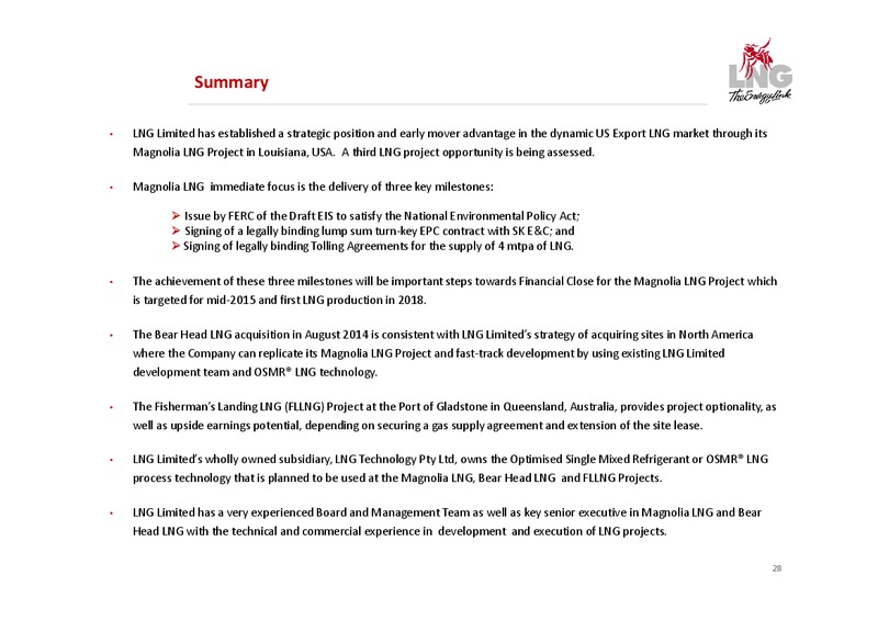 Shareholder Presentations – LNG Limited – slide 28