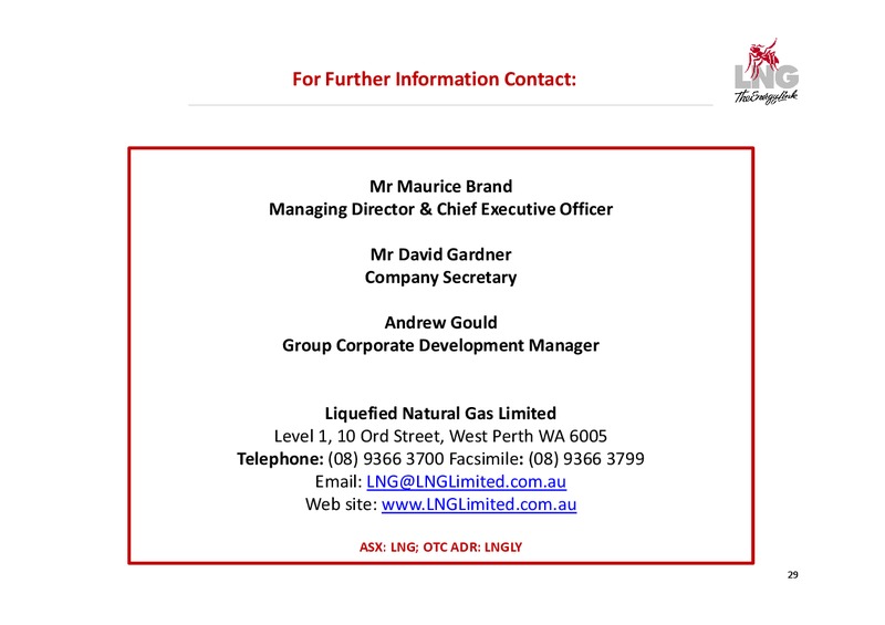 North American Investor Presentations and Site Visits – LNG Limited – slide 29