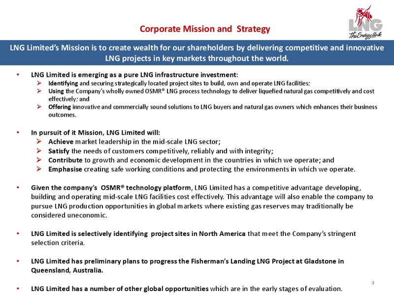 Company Overview – LNG Limited – slide 3