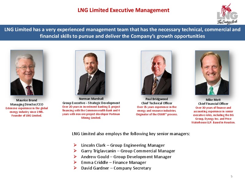 Company Overview – LNG Limited – slide 5