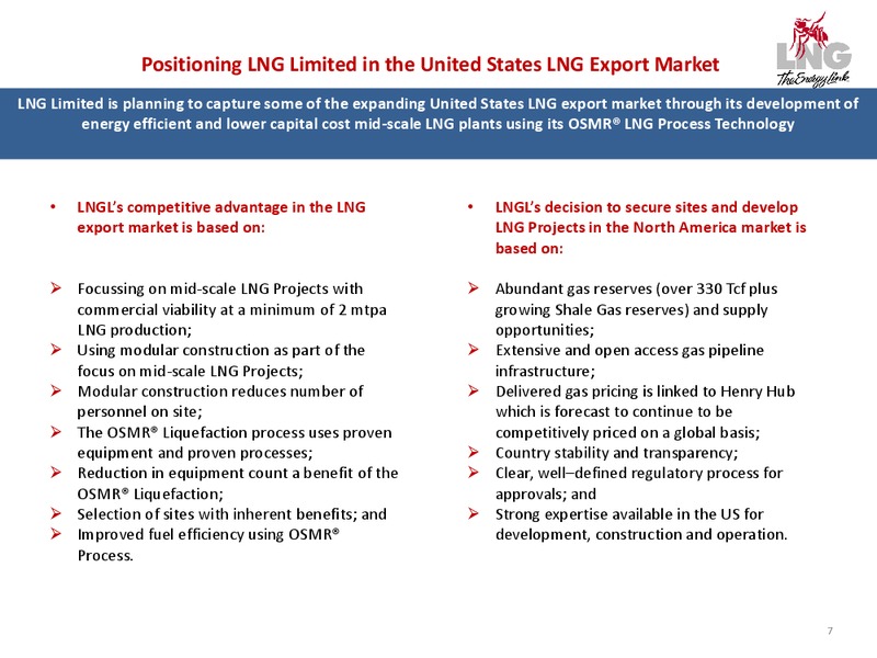 Company Overview – LNG Limited – slide 7