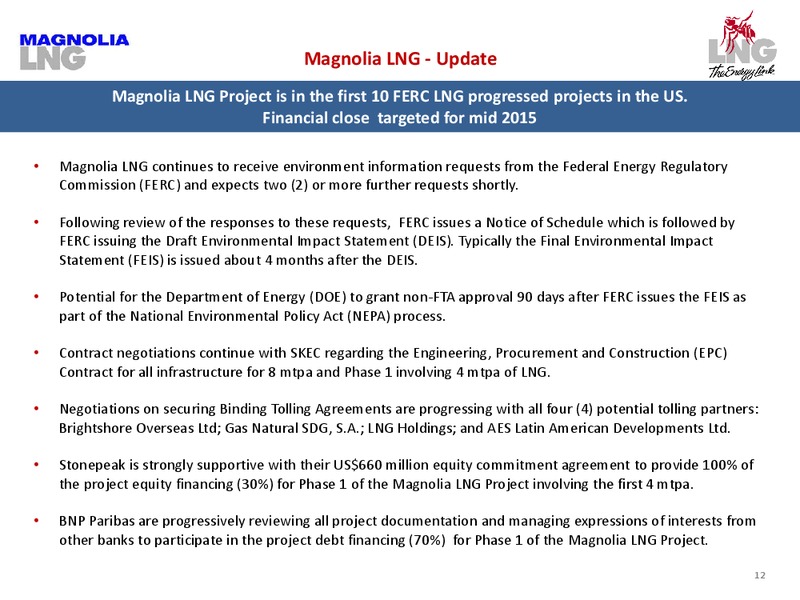 Company Overview – LNG Limited – slide 12