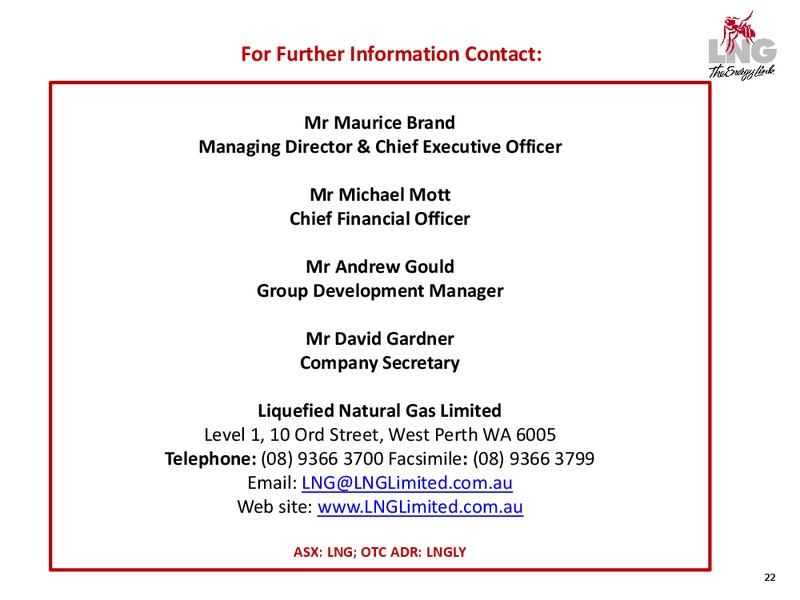 Company Overview – LNG Limited – slide 22
