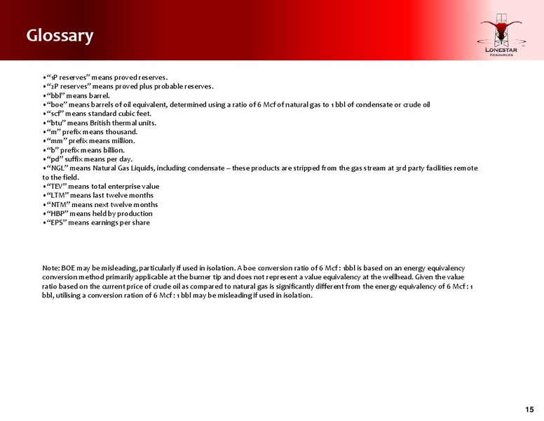 Q1 2015 CONFERENCE CALL – Lonestar Resources Ltd. – slide 15