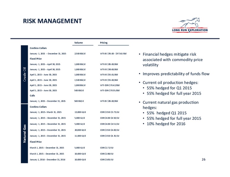 March 2015 Invetor Update – Long Run Exploration Ltd. – slide 26