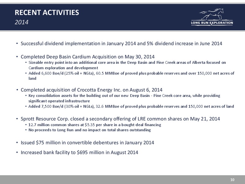 INVESTOR UPDATE – Long Run Exploration Ltd. – slide 10