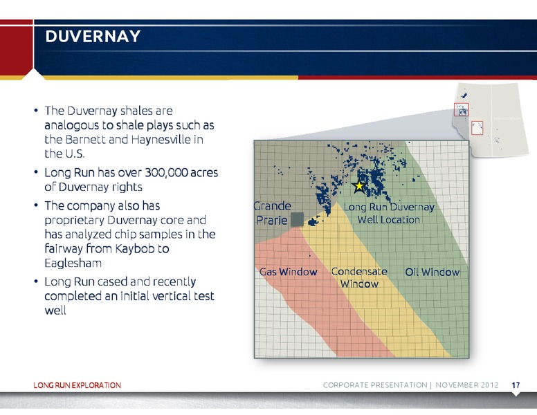 NOVEMBER 2012 CORPORATE PRESENTATION – Long Run Exploration Ltd. – slide 18