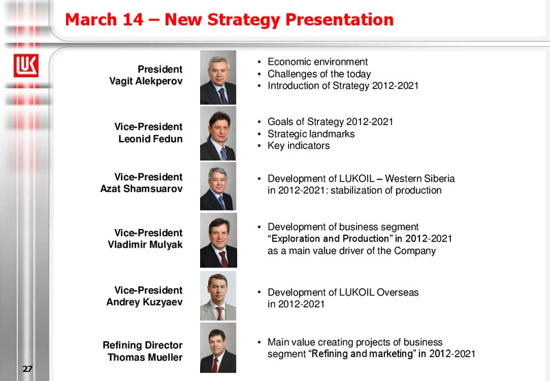 2011 FINANCIAL RESULTS – LUKOIL – slide 27