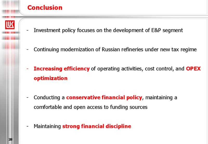 2011 FINANCIAL RESULTS – LUKOIL – slide 28