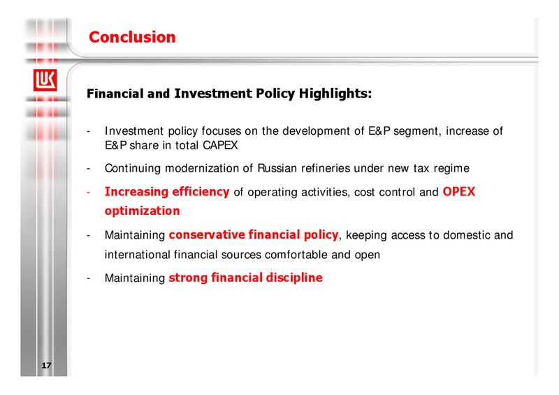 2010 EARNINGS CALL – LUKOIL – slide 17