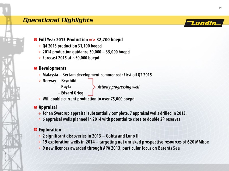FINANCIAL PRESENTATION – Lundin Petroleum – slide 16