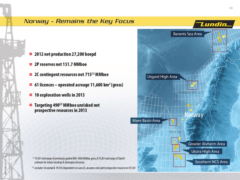 INVESTOR PRESENTATION – Lundin Petroleum – slide 13