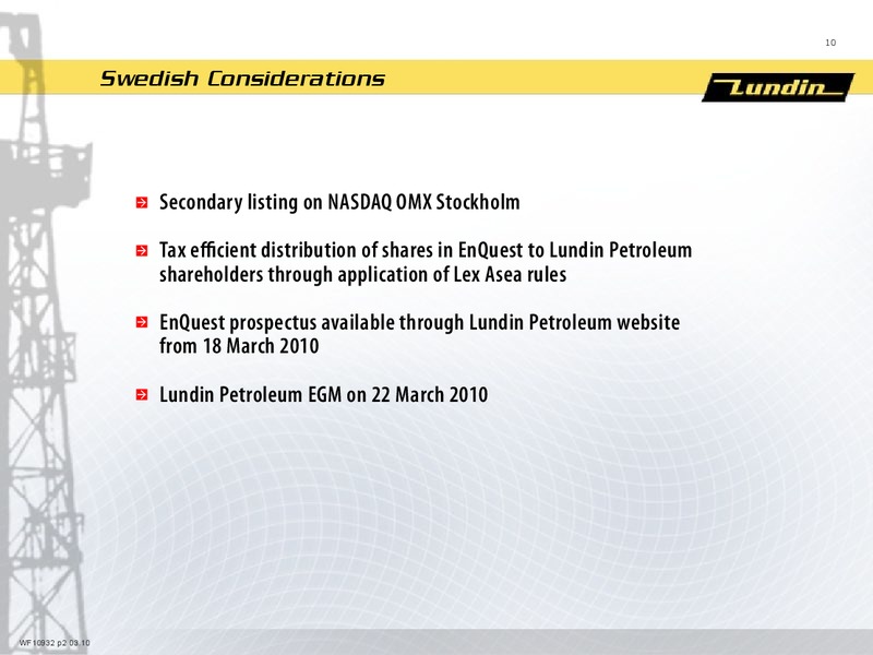 INVESTOR PRESENTATION – Lundin Petroleum – slide 10