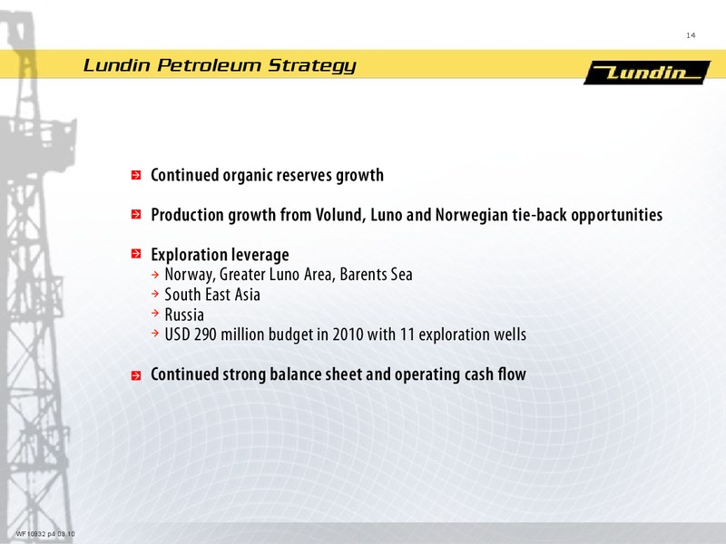 INVESTOR PRESENTATION – Lundin Petroleum – slide 14