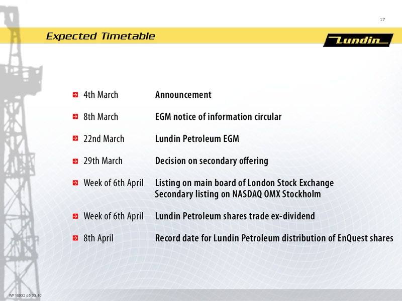 INVESTOR PRESENTATION – Lundin Petroleum – slide 17