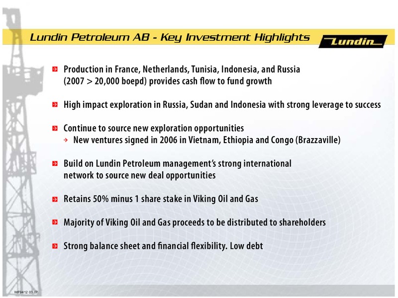 INVESTOR PRESENTATION – Lundin Petroleum – slide 11