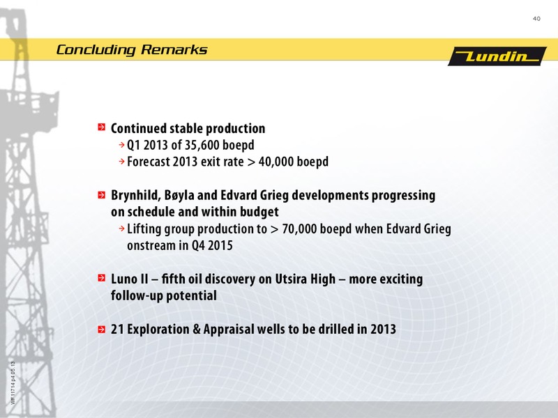 Q1 2013 EARNINGS CALL – Lundin Petroleum – slide 40