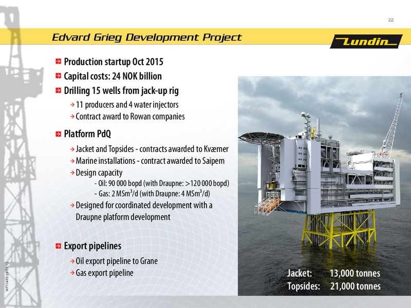 FINANCIAL PRESENTATION – Lundin Petroleum – slide 22