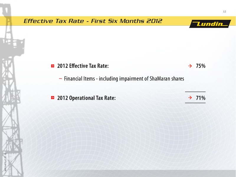 Q2 2012 EARNINGS CALL – Lundin Petroleum – slide 12