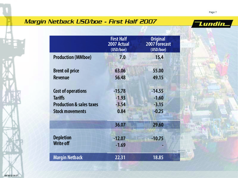 FINANCIAL RESULTS   FIRST HALF 2007 – Lundin Petroleum – slide 6