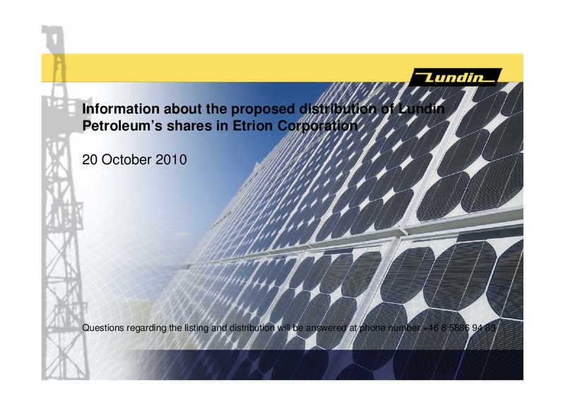 INVESTOR PRESENTATION – Lundin Petroleum – slide 1