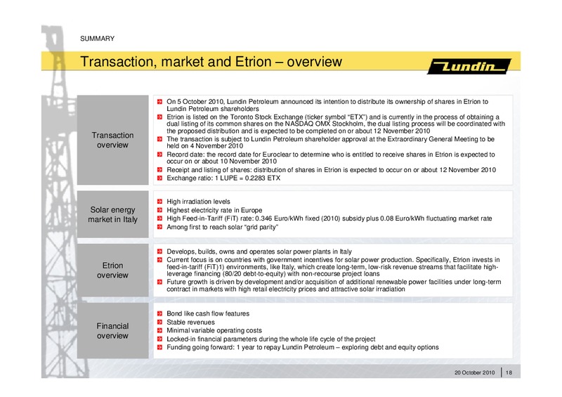INVESTOR PRESENTATION – Lundin Petroleum – slide 17