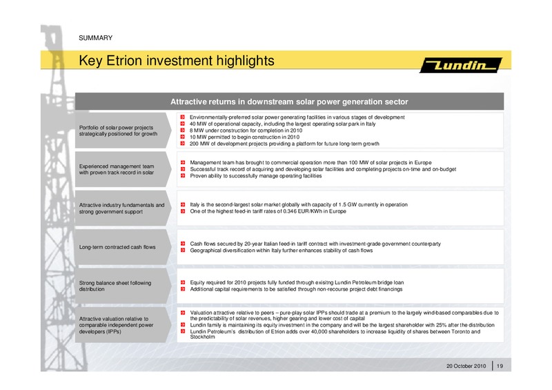 INVESTOR PRESENTATION – Lundin Petroleum – slide 18