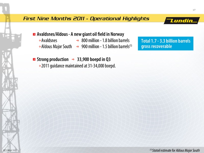 First Nine Months 2011 – Lundin Petroleum – slide 16