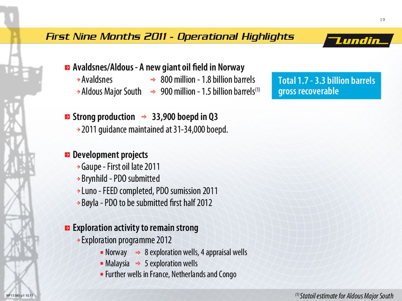 First Nine Months 2011 – Lundin Petroleum – slide 18