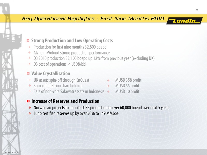 First Nine Months 2010 – Lundin Petroleum – slide 22